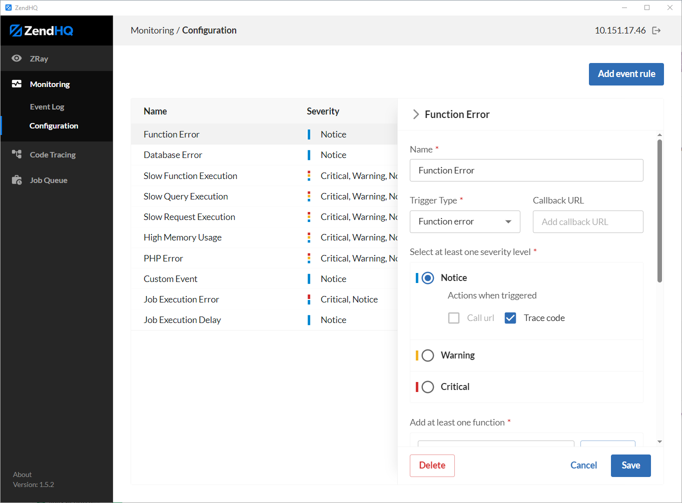 screenshot showing monitoring in zendhq for ibm i